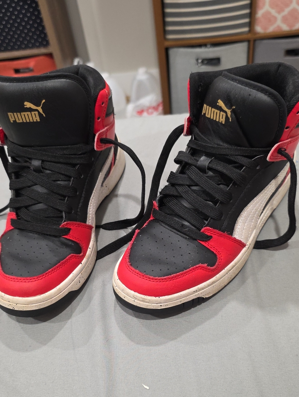 Puma Black, Red & White High-Top Sneakers